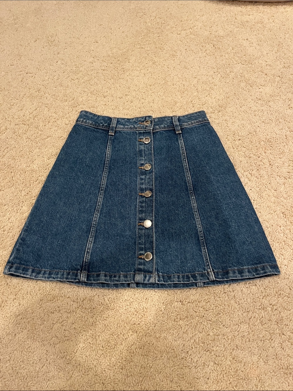Divided Dark Blue Button-Front Denim Skater Skirt